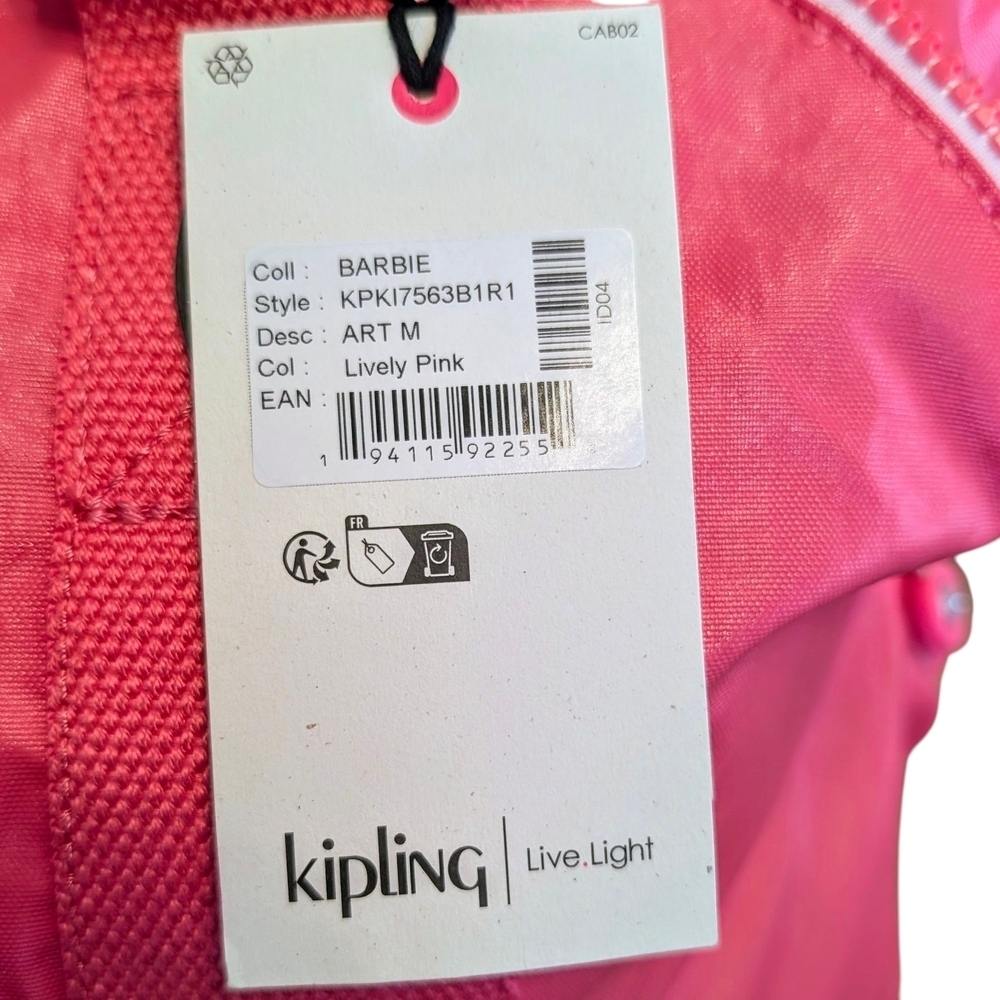 Kipling x Barbie ART M Bag Lively Pink w/ Barbie Keychain Coquette - Picture 5 of 16